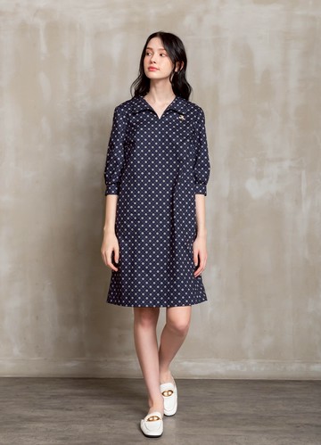 愉快假期圓點印花柔棉Ａ字洋裝