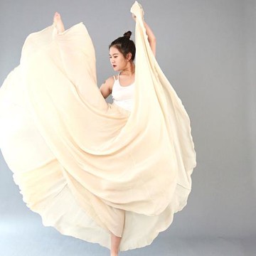 720度大擺裙舞蹈裙雙層雪紡垂感半身裙中長款新疆舞大擺純色長裙K