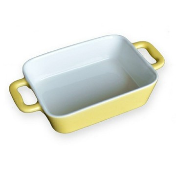 粉彩陶瓷雙耳烤盤-長方形大號(黃色) [大買家]