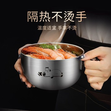 📌台灣熱賣🦋可開發票📮304不鏽鋼泡麪碗帶蓋帶勺大容量卡皮巴拉圖案學生宿舍碗食堂帶飯