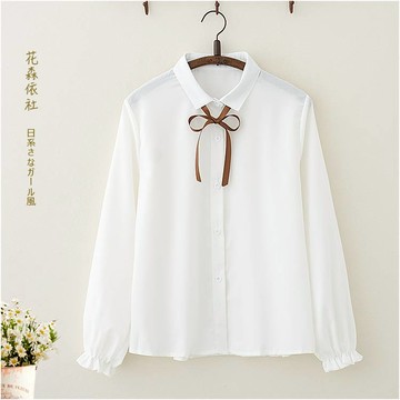 初中高中秋裝原宿風領帶長袖襯衫學生少女ins襯衣基礎款打底上衣