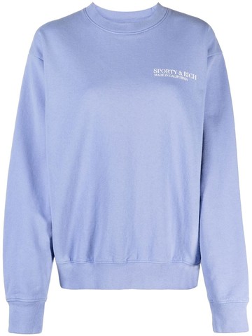 Sporty & Rich - cuffed crew neck sweatshirt - women - Cotton - XS - Blue