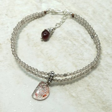 手鍊 天然 金草莓水晶 煙水晶 925銀飾 琥珀 古銅色 琉璃珠 寶石