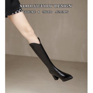 小個子不過膝黑色尖頭高跟長靴