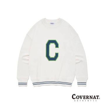 [COVERNAT] 情侶款純棉復古配色圓領針織衫（象牙白）[H9]