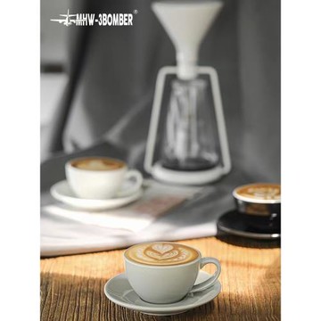 MHW轟炸機拿鐵杯 咖啡杯家用 意式壓紋拉花杯 簡約陶瓷杯碟280ml