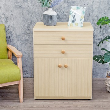 Birdie南亞塑鋼-防水2.1尺二抽二門塑鋼收納櫃/窗邊置物櫃/組合櫃(白橡色)-63x36.5x84