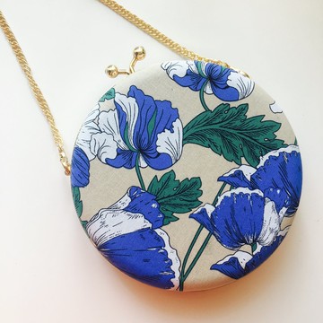 卡其大藍花純棉小圓包 - 可手拿/斜揹/ 婚禮姊妹禮物