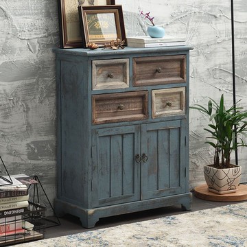 斗櫃 收納櫃 儲物櫃 斗櫃實木櫃儲物櫃四斗陽臺落地靠墻櫃子復古客廳置物櫃收納櫃 快速出貨