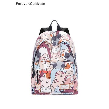 Forever cultivate卡通印花雙肩包韓版校園學生背包初中女生書包