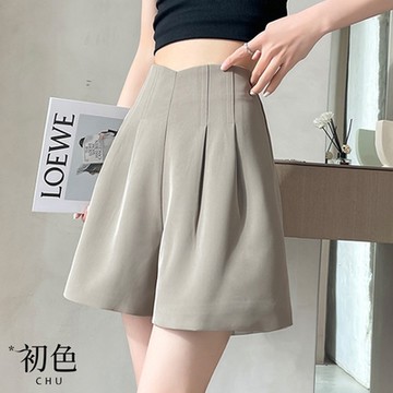 初色  純色高腰垂感顯瘦寬鬆薄款闊腿褲西裝短褲-共4色-69083(M-2XL可選)
