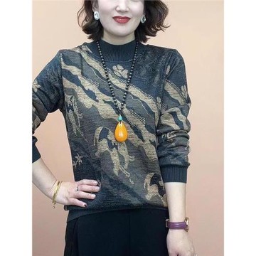 秋冬季媽媽裝洋氣百搭寬松保暖上衣服時尚中老年t恤長袖加絨小衫