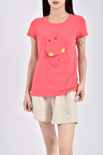 (S) a la sha河馬口袋紅色短袖上衣