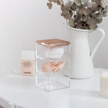 【美妝收納】玫瑰金/三層疊疊樂收納盒