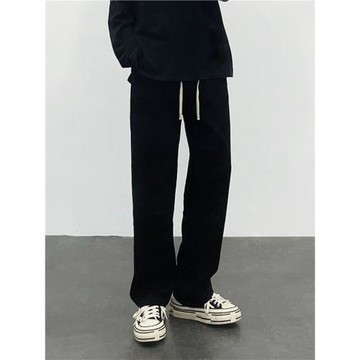 春秋直筒衛褲男垂感寬松高街休閑運動褲闊腿百搭韓版潮流黑色褲子