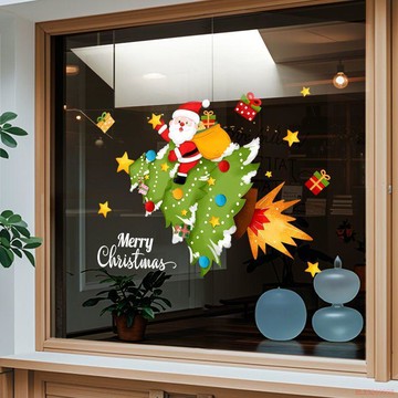 甄選好物🌈聖誕節裝飾靜電貼聖誕老人樹玻璃貼紙商場公司櫥窗貼戶外窗戶佈置