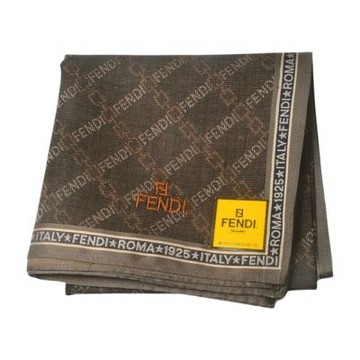 FENDI 棕底滿版經典LOGO老花圖騰字母LOGO刺繡帕巾(51CM)