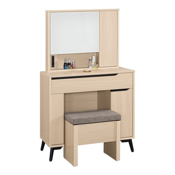 Boden-米達2.7尺化妝桌/開門式鏡台/梳妝台(附插座+收納化妝椅)-80x40x136cm