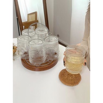 太陽花玻璃杯套裝高顏值家庭用待客廳復古浮雕喝水杯子飲料咖啡杯