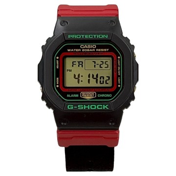 CASIO 卡西歐 G-SHOCK 紅武士 帆布錶帶手錶 DW-5600THC-1DR  黑色 + 紅色
