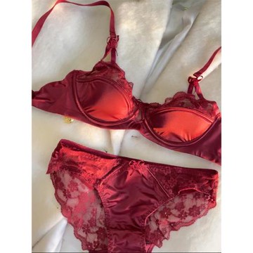 法式薄款蕾絲大胸內衣女小胸聚攏收副乳防下垂文胸紅色結婚新娘