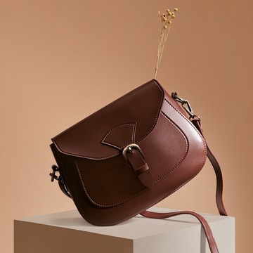 歐姆斜肩包-深緋紅 肩背 斜背 側背 禮物 手作 手工 皮革 復古 皮