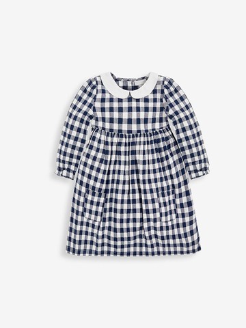 經典英倫 貴族氣習 藍白方格 圓領小洋裝。