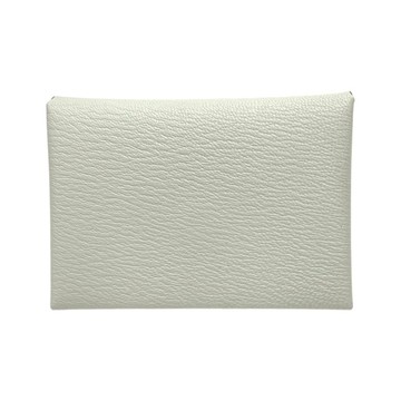 HERMES 愛馬仕 灰色 Chevre 山羊皮 Calvi Duo 零錢包 銀扣 W印 【二手名牌BRAND OFF】