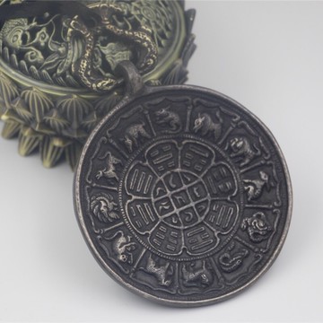 尼泊爾手工紫銅十二生肖吊墜牌家用純銅九宮八卦牌大昭寺辟邪