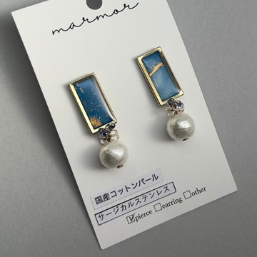 【現貨一件】藍色 棉珍珠 垂墜耳環 醫療級不鏽鋼 寶藍色 國產棉珍珠 優雅 休閒 約會 外出 金色