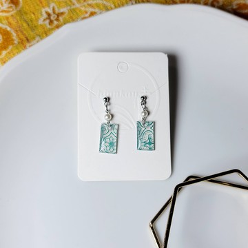 窗花敘事 海棠玻璃 翡翠 花磚 手繪熱縮片 耳環