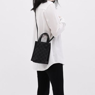 GUCCI Ophidia GG 丹寧布印花迷你兩用包/紙袋包(黑)