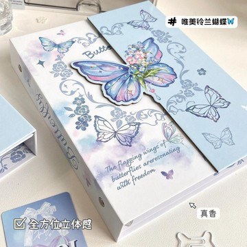 臺灣熱賣🔥🔥鈴蘭蝴蝶A5四宮格ins風寶石藍圖案異形磁吸設計拍立得照片收納冊