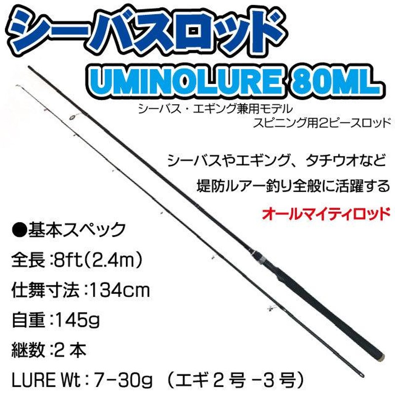 シーバス入門オールインワンセット シーバスロッド リール ナイロンライン付＋ルアー3点 他 シーバス釣り 初心者応援 全6点セット