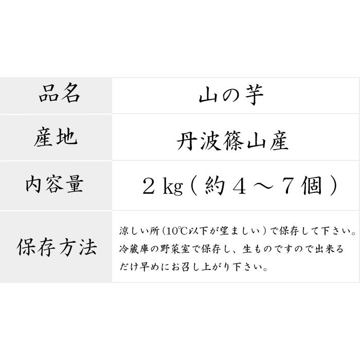 美味 伝統野菜 丹波篠山産 山の芋 粘り抜群 とろろ芋 山芋 秀品 2kg箱