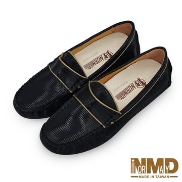 真皮豆豆鞋 維納斯優雅金線真皮樂福豆豆鞋-MIT手工鞋(知性黑) 諾曼地Normady