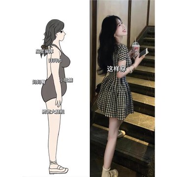 (免運)短袖格紋連衣裙女夏季大碼胖mm收腰韓系減齡獨特漂亮好看短款裙子