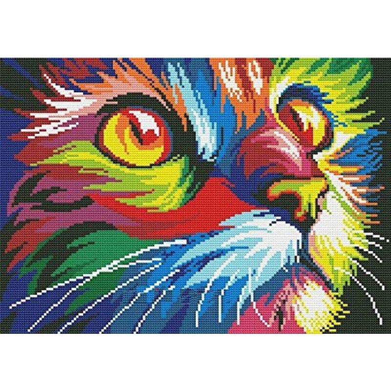 Colorful cat in dark counted cross stitch kits ct, 猫と色,クロスステッチキット15