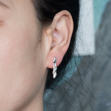 原創手工不規則線形925純銀耳釘 短款