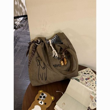 2026新款刺繡小狗鹿皮絨單肩包復古大容量學生外出上班通勤托特包單肩包 學生包 通勤包 斜挎包 輕量斜背包 手機包