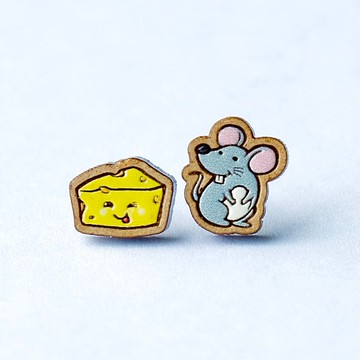 彩繪木耳環-起司鼠