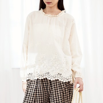 刺繡花邊下擺百搭上衣204585