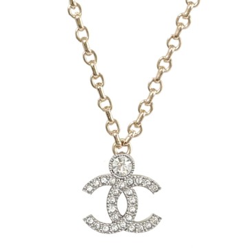 CHANEL 水鑽經典雙C LOGO鎖骨鍊/項鍊(銀/淡金)