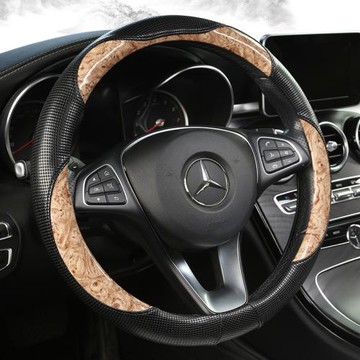 2023年新款桃木紋皮革方向盤套四季通用圓型防滑汽車把套批發