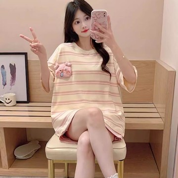 睡衣 女款夏季睡衣 帶胸墊 短袖卡通睡衣 可愛寬松睡衣套裝 春夏款家居服 女生睡衣 居家睡衣套裝【不二雜貨】
