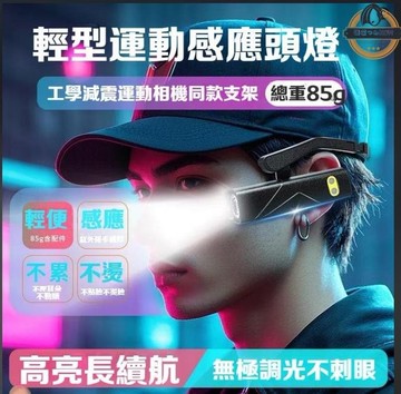 （爆款熱賣）（國際精品）戶外可拆卸輕巧型頭箍高亮LED照明燈TYPE-C充電便捷超長續航揮手感應頭燈紅白雙光源側掛耳戴式頭燈
