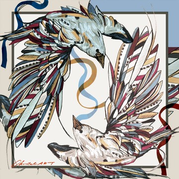 50 公分方巾_絲巾_ Dancing bird_ChristalART 絲巾