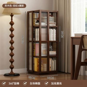 旋轉書架 多層收納書櫃 墻角書櫃 家用客廳簡易多層收納落地置物架 四層