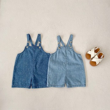 Mini baby🌷韓版夏季嬰幼兒衣服超萌小熊牛仔揹帶褲兒童百搭爬服外出