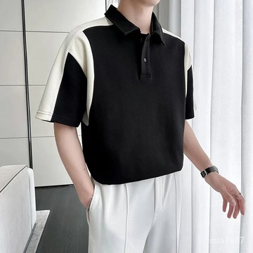 【精品男裝】夏季短袖POLO衫男士時尚撞色拚接半袖衫潮流翻領商務休閒短袖上衣 SHT3